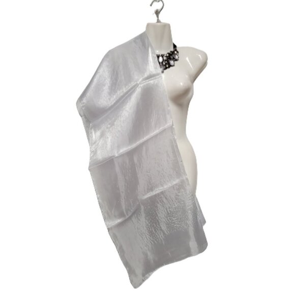 Silver Sheer Scarf Sequin Embellish Organza Scarf- NEW - Picture 5 of 11